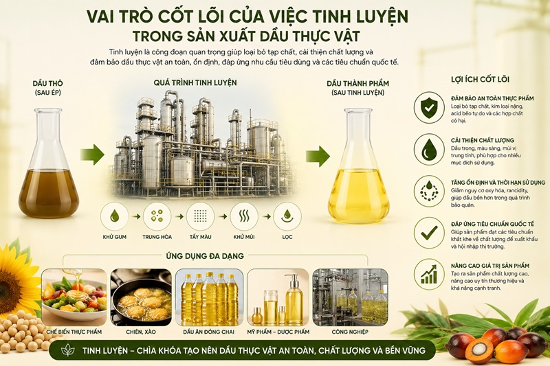 Vai trò cốt lõi của việc tinh luyện trong sản xuất dầu thực vật